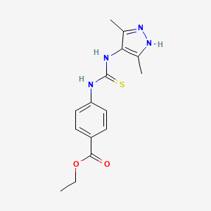 molecular formula C15H18N4O2S B4363582 ETHYL 4-({[(3,5-DIMETHYL-1H-PYRAZOL-4-YL)AMINO]CARBOTHIOYL}AMINO)BENZOATE 