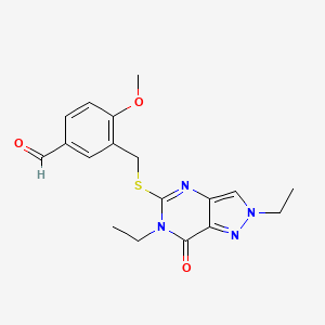 3-{[(2,6-diethyl-7-oxo-6,7-dihydro-2H-pyrazolo[4,3-d]pyrimidin-5-yl)sulfanyl]methyl}-4-methoxybenzaldehyde