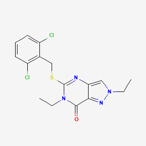 molecular formula C16H16Cl2N4OS B4363688 5-[(2,6-dichlorobenzyl)sulfanyl]-2,6-diethyl-2,6-dihydro-7H-pyrazolo[4,3-d]pyrimidin-7-one 