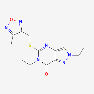 molecular formula C13H16N6O2S B4363710 2,6-diethyl-5-{[(4-methyl-1,2,5-oxadiazol-3-yl)methyl]sulfanyl}-2,6-dihydro-7H-pyrazolo[4,3-d]pyrimidin-7-one 