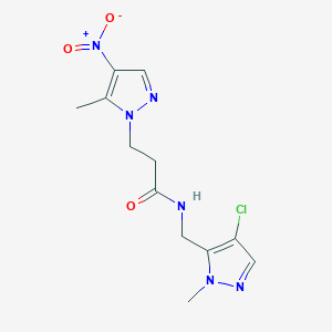 molecular formula C12H15ClN6O3 B4363743 N-[(4-chloro-1-methyl-1H-pyrazol-5-yl)methyl]-3-(5-methyl-4-nitro-1H-pyrazol-1-yl)propanamide 