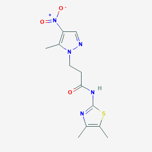 molecular formula C12H15N5O3S B4363745 N-(4,5-dimethyl-1,3-thiazol-2-yl)-3-(5-methyl-4-nitro-1H-pyrazol-1-yl)propanamide 