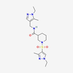 molecular formula C19H30N6O3S B4363757 N-[(1-ethyl-5-methyl-1H-pyrazol-4-yl)methyl]-1-[(1-ethyl-3-methyl-1H-pyrazol-4-yl)sulfonyl]-3-piperidinecarboxamide 