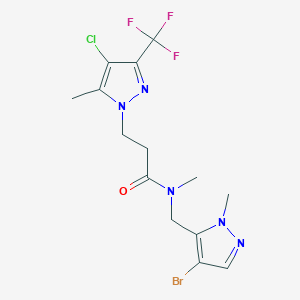 molecular formula C14H16BrClF3N5O B4363846 N-[(4-bromo-1-methyl-1H-pyrazol-5-yl)methyl]-3-[4-chloro-5-methyl-3-(trifluoromethyl)-1H-pyrazol-1-yl]-N-methylpropanamide 