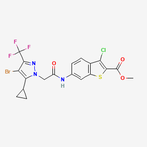 molecular formula C19H14BrClF3N3O3S B4363879 METHYL 6-({2-[4-BROMO-5-CYCLOPROPYL-3-(TRIFLUOROMETHYL)-1H-PYRAZOL-1-YL]ACETYL}AMINO)-3-CHLORO-1-BENZOTHIOPHENE-2-CARBOXYLATE 