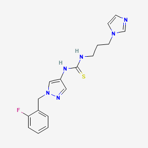 molecular formula C17H19FN6S B4363916 N-[1-(2-fluorobenzyl)-1H-pyrazol-4-yl]-N'-[3-(1H-imidazol-1-yl)propyl]thiourea 