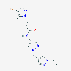 molecular formula C16H20BrN7O B4363953 3-(4-bromo-5-methyl-1H-pyrazol-1-yl)-N-{1-[(1-ethyl-1H-pyrazol-4-yl)methyl]-1H-pyrazol-4-yl}propanamide 