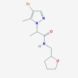 molecular formula C12H18BrN3O2 B4363972 2-(4-bromo-5-methyl-1H-pyrazol-1-yl)-N-(tetrahydro-2-furanylmethyl)propanamide 