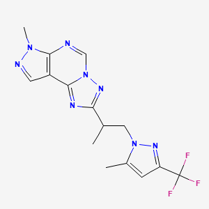 molecular formula C15H15F3N8 B4364078 7-methyl-2-{1-methyl-2-[5-methyl-3-(trifluoromethyl)-1H-pyrazol-1-yl]ethyl}-7H-pyrazolo[4,3-e][1,2,4]triazolo[1,5-c]pyrimidine 