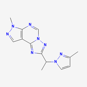 molecular formula C13H14N8 B4364122 7-methyl-2-[1-(3-methyl-1H-pyrazol-1-yl)ethyl]-7H-pyrazolo[4,3-e][1,2,4]triazolo[1,5-c]pyrimidine 