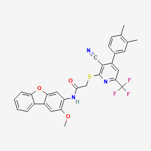 2-{[3-CYANO-4-(3,4-DIMETHYLPHENYL)-6-(TRIFLUOROMETHYL)-2-PYRIDYL]SULFANYL}-N-(2-METHOXYDIBENZO[B,D]FURAN-3-YL)ACETAMIDE