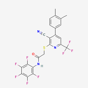 molecular formula C23H13F8N3OS B4364195 2-{[3-CYANO-4-(3,4-DIMETHYLPHENYL)-6-(TRIFLUOROMETHYL)-2-PYRIDYL]SULFANYL}-N-(2,3,4,5,6-PENTAFLUOROPHENYL)ACETAMIDE 