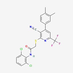 molecular formula C23H16Cl2F3N3OS B4364200 2-{[3-cyano-4-(3,4-dimethylphenyl)-6-(trifluoromethyl)-2-pyridinyl]thio}-N-(2,6-dichlorophenyl)acetamide 