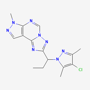 molecular formula C15H17ClN8 B4364206 2-[1-(4-chloro-3,5-dimethyl-1H-pyrazol-1-yl)propyl]-7-methyl-7H-pyrazolo[4,3-e][1,2,4]triazolo[1,5-c]pyrimidine 