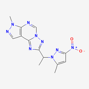 molecular formula C13H13N9O2 B4364208 7-methyl-2-[1-(5-methyl-3-nitro-1H-pyrazol-1-yl)ethyl]-7H-pyrazolo[4,3-e][1,2,4]triazolo[1,5-c]pyrimidine 