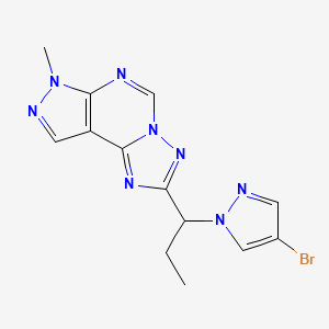 molecular formula C13H13BrN8 B4364317 2-[1-(4-bromo-1H-pyrazol-1-yl)propyl]-7-methyl-7H-pyrazolo[4,3-e][1,2,4]triazolo[1,5-c]pyrimidine 