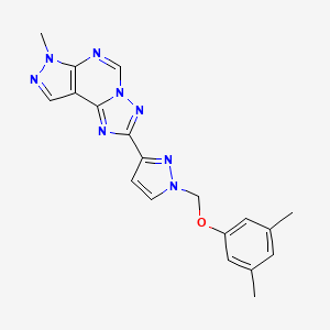 molecular formula C19H18N8O B4364417 2-{1-[(3,5-dimethylphenoxy)methyl]-1H-pyrazol-3-yl}-7-methyl-7H-pyrazolo[4,3-e][1,2,4]triazolo[1,5-c]pyrimidine 