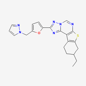 molecular formula C21H20N6OS B4364532 9-ethyl-2-[5-(1H-pyrazol-1-ylmethyl)-2-furyl]-8,9,10,11-tetrahydro[1]benzothieno[3,2-e][1,2,4]triazolo[1,5-c]pyrimidine 