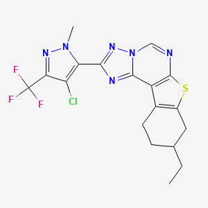 molecular formula C18H16ClF3N6S B4364540 2-[4-chloro-1-methyl-3-(trifluoromethyl)-1H-pyrazol-5-yl]-9-ethyl-8,9,10,11-tetrahydro[1]benzothieno[3,2-e][1,2,4]triazolo[1,5-c]pyrimidine 