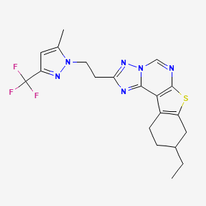 molecular formula C20H21F3N6S B4364548 9-ethyl-2-{2-[5-methyl-3-(trifluoromethyl)-1H-pyrazol-1-yl]ethyl}-8,9,10,11-tetrahydro[1]benzothieno[3,2-e][1,2,4]triazolo[1,5-c]pyrimidine 