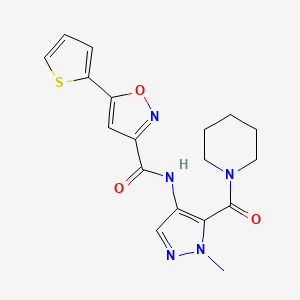 molecular formula C18H19N5O3S B4364574 N-[1-methyl-5-(1-piperidinylcarbonyl)-1H-pyrazol-4-yl]-5-(2-thienyl)-3-isoxazolecarboxamide 