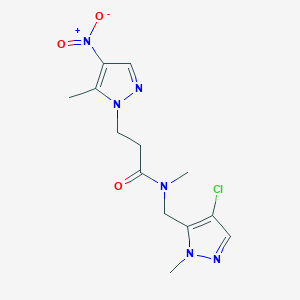 molecular formula C13H17ClN6O3 B4364589 N-[(4-chloro-1-methyl-1H-pyrazol-5-yl)methyl]-N-methyl-3-(5-methyl-4-nitro-1H-pyrazol-1-yl)propanamide 
