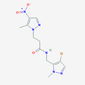 molecular formula C12H15BrN6O3 B4364593 N-[(4-bromo-1-methyl-1H-pyrazol-5-yl)methyl]-3-(5-methyl-4-nitro-1H-pyrazol-1-yl)propanamide 