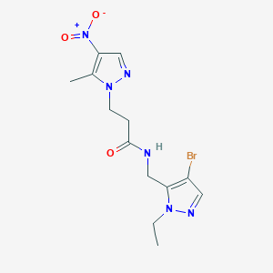 molecular formula C13H17BrN6O3 B4364599 N-[(4-bromo-1-ethyl-1H-pyrazol-5-yl)methyl]-3-(5-methyl-4-nitro-1H-pyrazol-1-yl)propanamide 