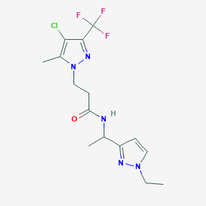 molecular formula C15H19ClF3N5O B4364601 3-[4-chloro-5-methyl-3-(trifluoromethyl)-1H-pyrazol-1-yl]-N-[1-(1-ethyl-1H-pyrazol-3-yl)ethyl]propanamide 