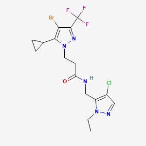 molecular formula C16H18BrClF3N5O B4364608 3-[4-bromo-5-cyclopropyl-3-(trifluoromethyl)-1H-pyrazol-1-yl]-N-[(4-chloro-1-ethyl-1H-pyrazol-5-yl)methyl]propanamide 