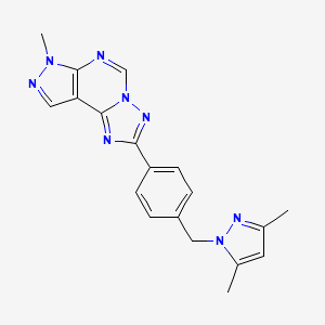 molecular formula C19H18N8 B4364618 2-{4-[(3,5-dimethyl-1H-pyrazol-1-yl)methyl]phenyl}-7-methyl-7H-pyrazolo[4,3-e][1,2,4]triazolo[1,5-c]pyrimidine 