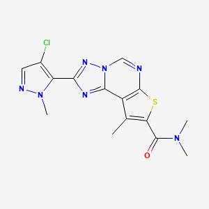 molecular formula C15H14ClN7OS B4364634 2-(4-chloro-1-methyl-1H-pyrazol-5-yl)-N,N,9-trimethylthieno[3,2-e][1,2,4]triazolo[1,5-c]pyrimidine-8-carboxamide 