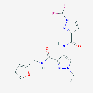 molecular formula C16H16F2N6O3 B4364695 4-({[1-(difluoromethyl)-1H-pyrazol-3-yl]carbonyl}amino)-1-ethyl-N-(2-furylmethyl)-1H-pyrazole-3-carboxamide 