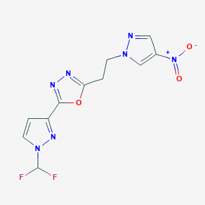 molecular formula C11H9F2N7O3 B4364711 2-[1-(difluoromethyl)-1H-pyrazol-3-yl]-5-[2-(4-nitro-1H-pyrazol-1-yl)ethyl]-1,3,4-oxadiazole 