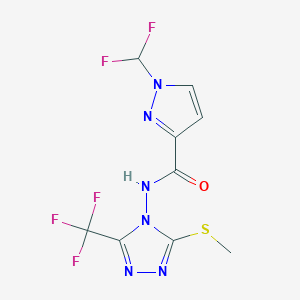 molecular formula C9H7F5N6OS B4364725 1-(difluoromethyl)-N-[3-(methylthio)-5-(trifluoromethyl)-4H-1,2,4-triazol-4-yl]-1H-pyrazole-3-carboxamide 