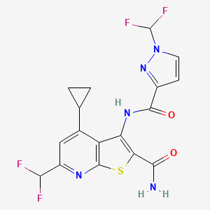 molecular formula C17H13F4N5O2S B4364802 4-cyclopropyl-6-(difluoromethyl)-3-({[1-(difluoromethyl)-1H-pyrazol-3-yl]carbonyl}amino)thieno[2,3-b]pyridine-2-carboxamide 