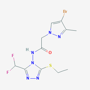 molecular formula C11H13BrF2N6OS B4364810 2-(4-bromo-3-methyl-1H-pyrazol-1-yl)-N-[3-(difluoromethyl)-5-(ethylthio)-4H-1,2,4-triazol-4-yl]acetamide 