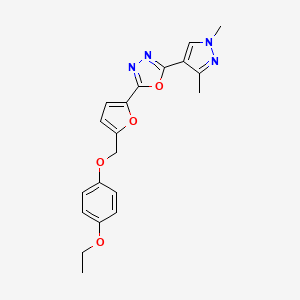 molecular formula C20H20N4O4 B4364822 2-(1,3-dimethyl-1H-pyrazol-4-yl)-5-{5-[(4-ethoxyphenoxy)methyl]-2-furyl}-1,3,4-oxadiazole 