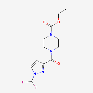 molecular formula C12H16F2N4O3 B4364836 ethyl 4-{[1-(difluoromethyl)-1H-pyrazol-3-yl]carbonyl}-1-piperazinecarboxylate 