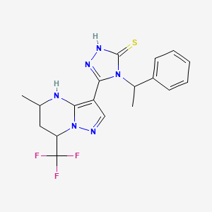 molecular formula C18H19F3N6S B4364861 5-[5-methyl-7-(trifluoromethyl)-4,5,6,7-tetrahydropyrazolo[1,5-a]pyrimidin-3-yl]-4-(1-phenylethyl)-4H-1,2,4-triazole-3-thiol 