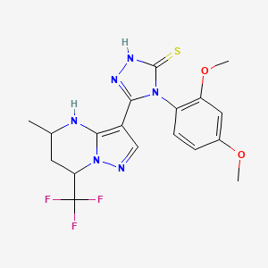 molecular formula C18H19F3N6O2S B4364866 4-(2,4-dimethoxyphenyl)-5-[5-methyl-7-(trifluoromethyl)-4,5,6,7-tetrahydropyrazolo[1,5-a]pyrimidin-3-yl]-4H-1,2,4-triazole-3-thiol 