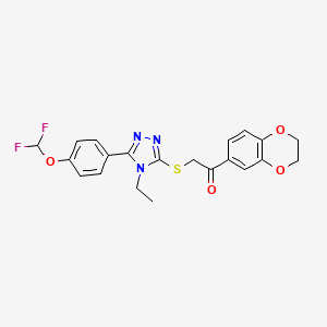 molecular formula C21H19F2N3O4S B4364892 2-({5-[4-(difluoromethoxy)phenyl]-4-ethyl-4H-1,2,4-triazol-3-yl}thio)-1-(2,3-dihydro-1,4-benzodioxin-6-yl)ethanone 