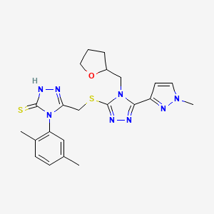 molecular formula C22H26N8OS2 B4364899 4-(2,5-dimethylphenyl)-5-({[5-(1-methyl-1H-pyrazol-3-yl)-4-(tetrahydro-2-furanylmethyl)-4H-1,2,4-triazol-3-yl]thio}methyl)-4H-1,2,4-triazole-3-thiol 