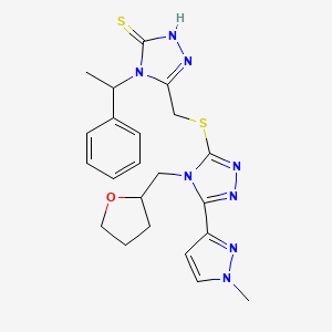 molecular formula C22H26N8OS2 B4364905 5-({[5-(1-methyl-1H-pyrazol-3-yl)-4-(tetrahydro-2-furanylmethyl)-4H-1,2,4-triazol-3-yl]thio}methyl)-4-(1-phenylethyl)-4H-1,2,4-triazole-3-thiol 