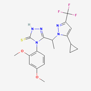 molecular formula C19H20F3N5O2S B4364925 5-{1-[5-cyclopropyl-3-(trifluoromethyl)-1H-pyrazol-1-yl]ethyl}-4-(2,4-dimethoxyphenyl)-4H-1,2,4-triazole-3-thiol 
