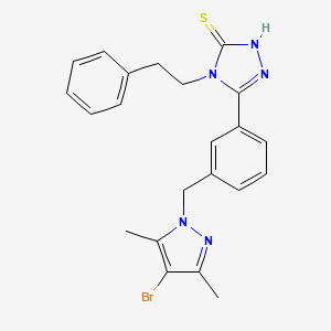 molecular formula C22H22BrN5S B4364982 5-{3-[(4-bromo-3,5-dimethyl-1H-pyrazol-1-yl)methyl]phenyl}-4-(2-phenylethyl)-4H-1,2,4-triazole-3-thiol 