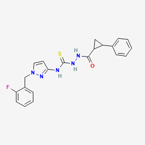 molecular formula C21H20FN5OS B4365031 N-[1-(2-fluorobenzyl)-1H-pyrazol-3-yl]-2-[(2-phenylcyclopropyl)carbonyl]hydrazinecarbothioamide 