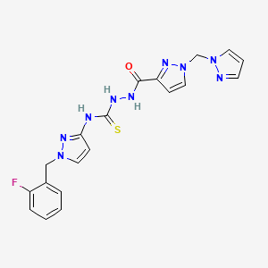 molecular formula C19H18FN9OS B4365044 N-[1-(2-fluorobenzyl)-1H-pyrazol-3-yl]-2-{[1-(1H-pyrazol-1-ylmethyl)-1H-pyrazol-3-yl]carbonyl}hydrazinecarbothioamide 