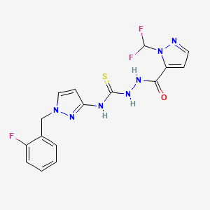 molecular formula C16H14F3N7OS B4365046 2-{[1-(difluoromethyl)-1H-pyrazol-5-yl]carbonyl}-N-[1-(2-fluorobenzyl)-1H-pyrazol-3-yl]hydrazinecarbothioamide 