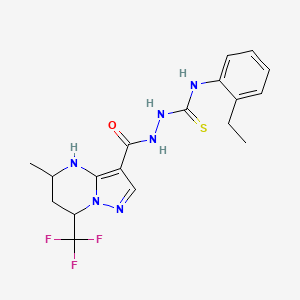 molecular formula C18H21F3N6OS B4365130 N-(2-ethylphenyl)-2-{[5-methyl-7-(trifluoromethyl)-4,5,6,7-tetrahydropyrazolo[1,5-a]pyrimidin-3-yl]carbonyl}hydrazinecarbothioamide 
